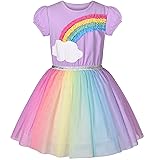 Girls Dress Purple Short Sleeve Rainbow Tulle Skirt