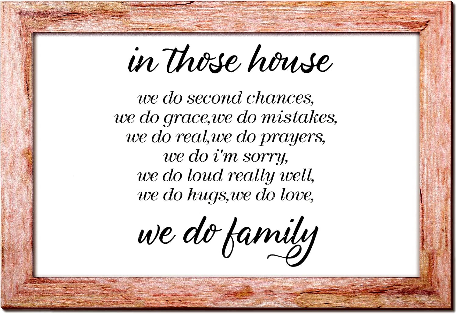Jetec in This House We Do Family Sign Family Framed Rustic Wood Farmhouse Wall Sign Home Sign Wall Decorations Modern Farmhouse Sign with Solid Wood Frame for Living Room, 14 x 9.6 Inch