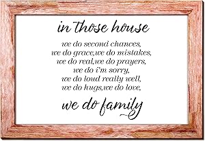 Jetec in This House We Do Family Sign Family Framed Rustic Wood Farmhouse Wall Sign Home Sign Wall Decorations Modern Farmhouse Sign with Solid Wood Frame for Living Room, 14 x 9.6 Inch