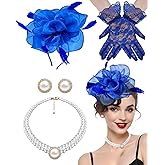 Tea Party Fascinator Hat for Women Tea Party Headwear Lace Gloves Pearl Jewelry Set Wedding Cocktail