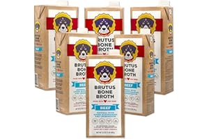 BRUTUS BONE BROTH Brutus Beef Bone Broth for Dogs and Cats - All Natural Dog Bone Broth with Chondroitin Glucosamine & Turmeric -Human Grade Dog Food Toppers for Picky Eaters & Dry Food -Tasty & Nutritious- Pack of 6