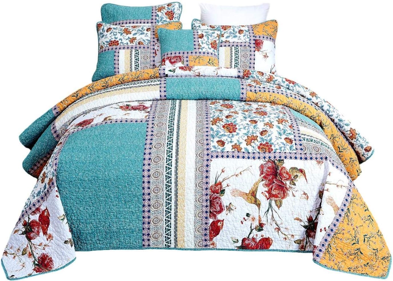 Tache Home FashionPaisley Floral Bohemian Farmhouse Cotton Patchwork Quilt Twin JHW-936-T