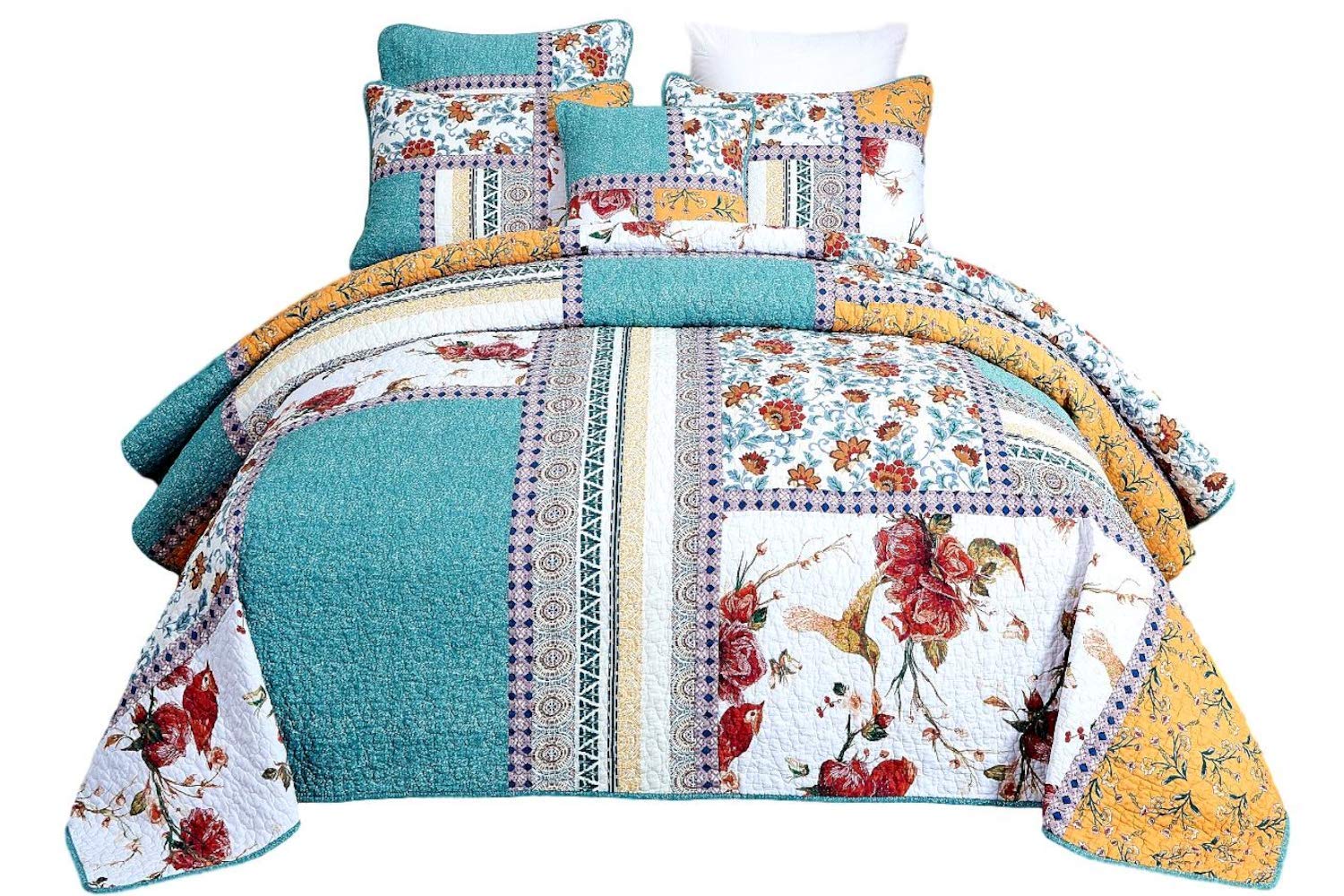 Tache Home FashionPaisley Floral Bohemian Farmhouse Cotton Patchwork Quilt Twin JHW-936-T