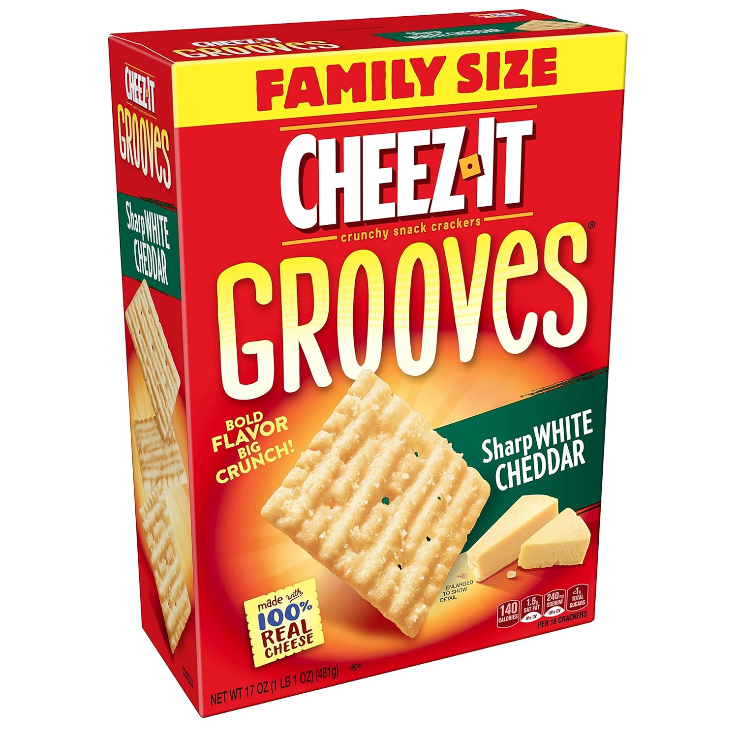 Amazon Com Cheez It Grooves Crispy Cheese Cracker Chips Sharp White Cheddar Family Size 17 Oz Box Pack Of 12