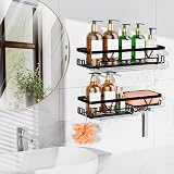 KEGII 2 Pack Adhesive Shower Caddy Black Stainless Steel Shelf 5KG Load view 2