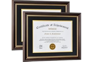 DEKWINN Diploma Frames 8.5x11 with Mat or 11x14 without Mat,Set of 2 Reddish Brown/Gold Trim Certificate Document Picture Fra