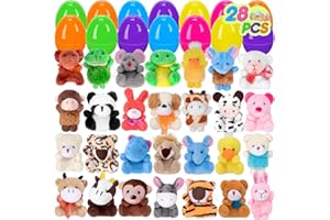 Kissdream 28 Packs Easter Eggs with Plush Animal Toys for Easter Eggs Hunt Easter Basket Stuffers/Fillers Easter Gifts Easter Classroom Prize Supplies