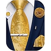 Ailisus Ties for Men Paisley Silk Neck Tie and Pocket Square Cufflinks Tie Clip Lapel Pin Set Wedding Party 5PCS