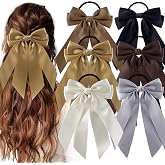 hisial 6Pcs Bow Hair Ties Non-Damage Ponytail Holders Hair Bows Ribbon for Women Fashion Bows Accessories for Girls Elastic Hair Bands(Beige/Grey/Khaki/Coffee/Black)
