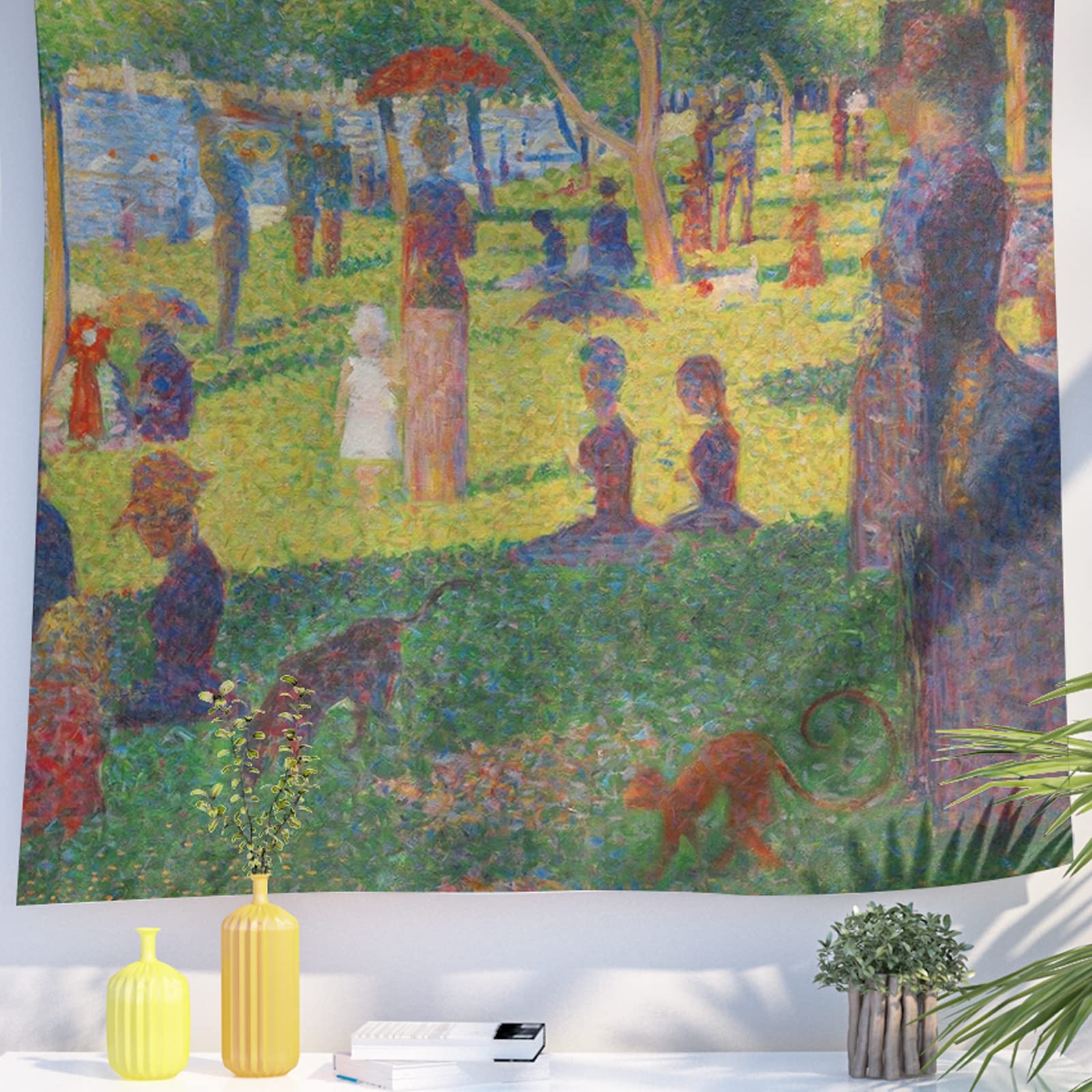 Berkin Arts Art Decor Tapestry with Landscape Design Wall Hanging Aesthetic Backdrop Vintage Flower Forest for Bedroom 59.1 x 78.7 Inch (A Sunday on La Grande Jatte by Georges Seurat)