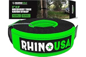 Rhino USA Tree Saver Tow Strap (3" x 8') - 31,518lb Break Strength - Emergency Recovery Strap Winch Extension for Truck, UTV, ATV & More - Heavy Duty Straps Compatible with Jeep, Ford, Toyota (Black)
