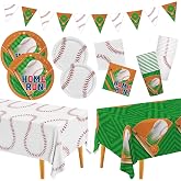 Baseball Party Supplies Kit for 24 - Complete with Dinner &amp; Dessert Plates, Napkins, Cups, Banner &amp; Tablecloth Baseball Birthday &amp; Gameday Celebrations，Baseball Party Decorations &amp; Favors