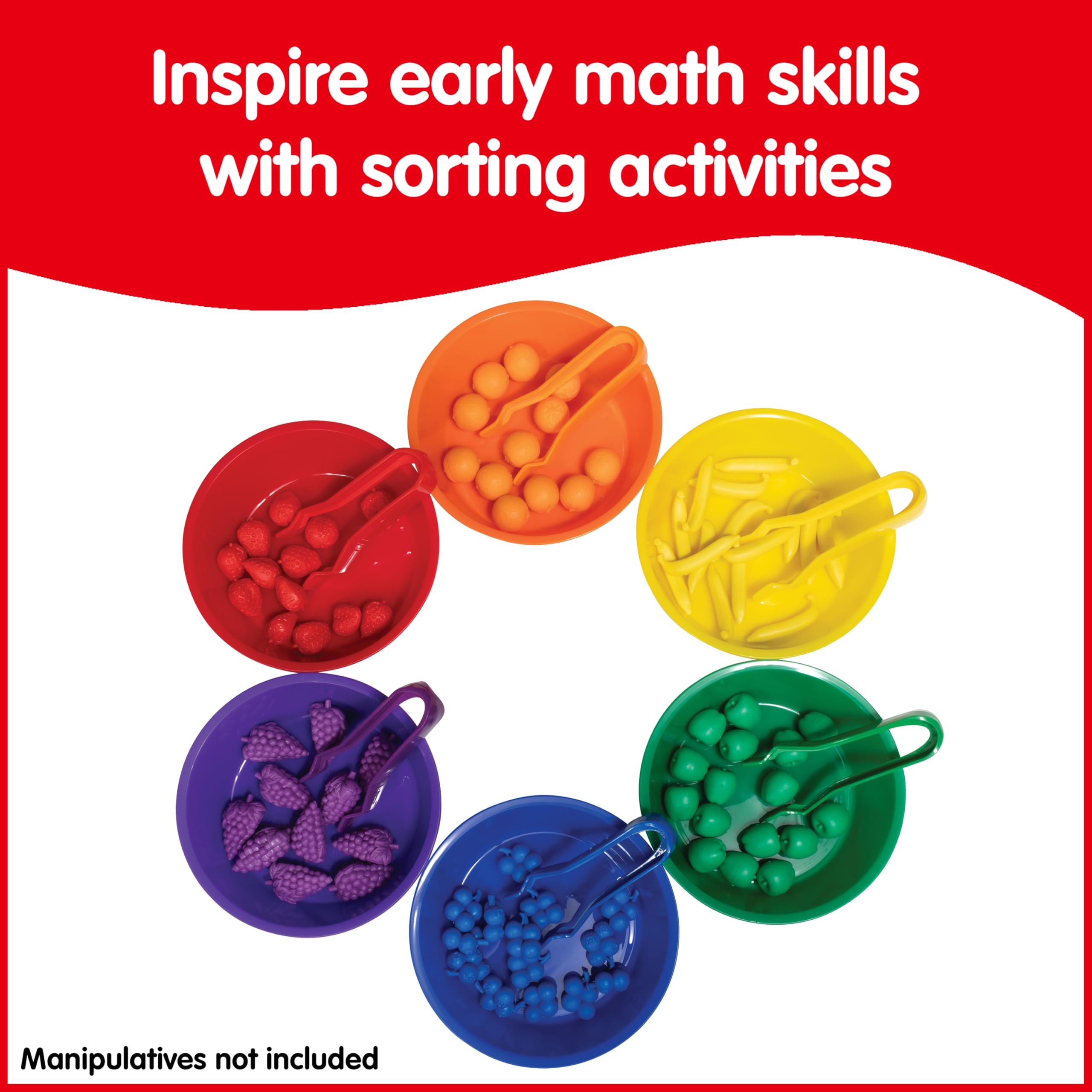 edxeducation Sorting Bowls & Tweezers | Set of 12 | 18m+ | 6 Colors | Counting and Sorting Toy for Toddlers | Early Math and Fine Motor Skills