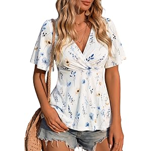 TORARY Women Ruffle Sleeve Peplum Tops Casual Spring Summer 2026 Wrap Deep V Neck Work Blouses