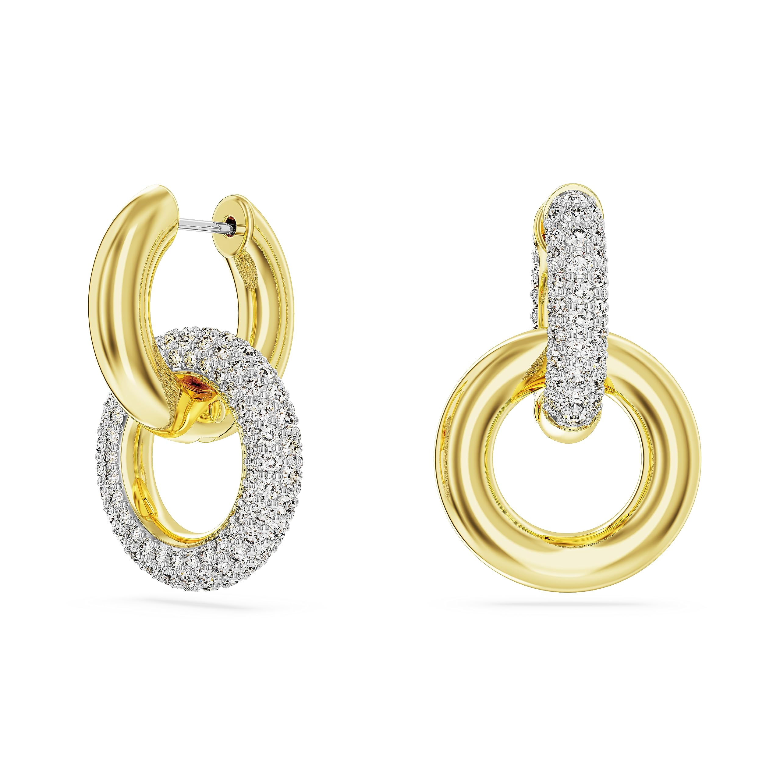 Photo 1 of Swarovski Dextera Hoop Earrings, Interlocking loop, Clear, Gold-tone Finish