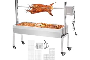 Jocisland Electric BBQ Rotisserie Grill Kit, 42" 132 Lbs Capacity, 45W Motor, Height-Adjustable Stainless Steel Pig Lamb Charcoal Rotisserie Roaster with Lockable Wheels for Camping Outdoor