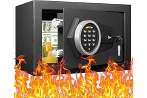 Riflewell 0.7 Cub Small Fireproof Safe Box,Home Safe with Digital Keypad and Dual Alarm System,Fireproof Waterproof Safe with LED Light and Mute Function,Money Safe for Home Hotel
