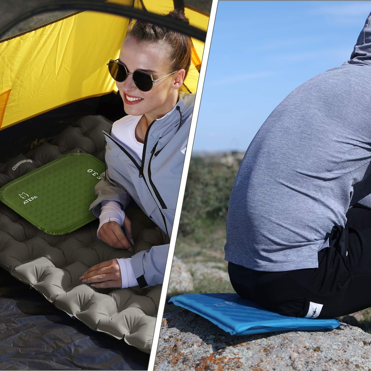 ATEPA Purple Self-inflating Inflatable Seat Cushion for Stadium, Pressure Relief, Bleacher, Sports, Camping, Airplane, Travel, Outdoor, Small Air Foam Seat Pad, Portable, Packable, Waterproof, Insulated : Sports & Outdoors