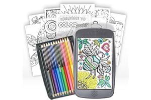 Colorpockit Coloring Kit Travel Art Set with Colored Pencils, 4x6 Coloring Cards, Built in Sharpener, Mess Free Trip Activities for Airplanes or Car, 8.5 x 5, 28 pieces