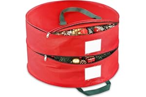 BlessedSeason Wreath Storage Container, Christmas Wreath Storage Bags for 2 Wreath with Dual Zipper and Handles, Dust, Pest Protection,Holiday Wreaths Storage Holder 24” (RED)