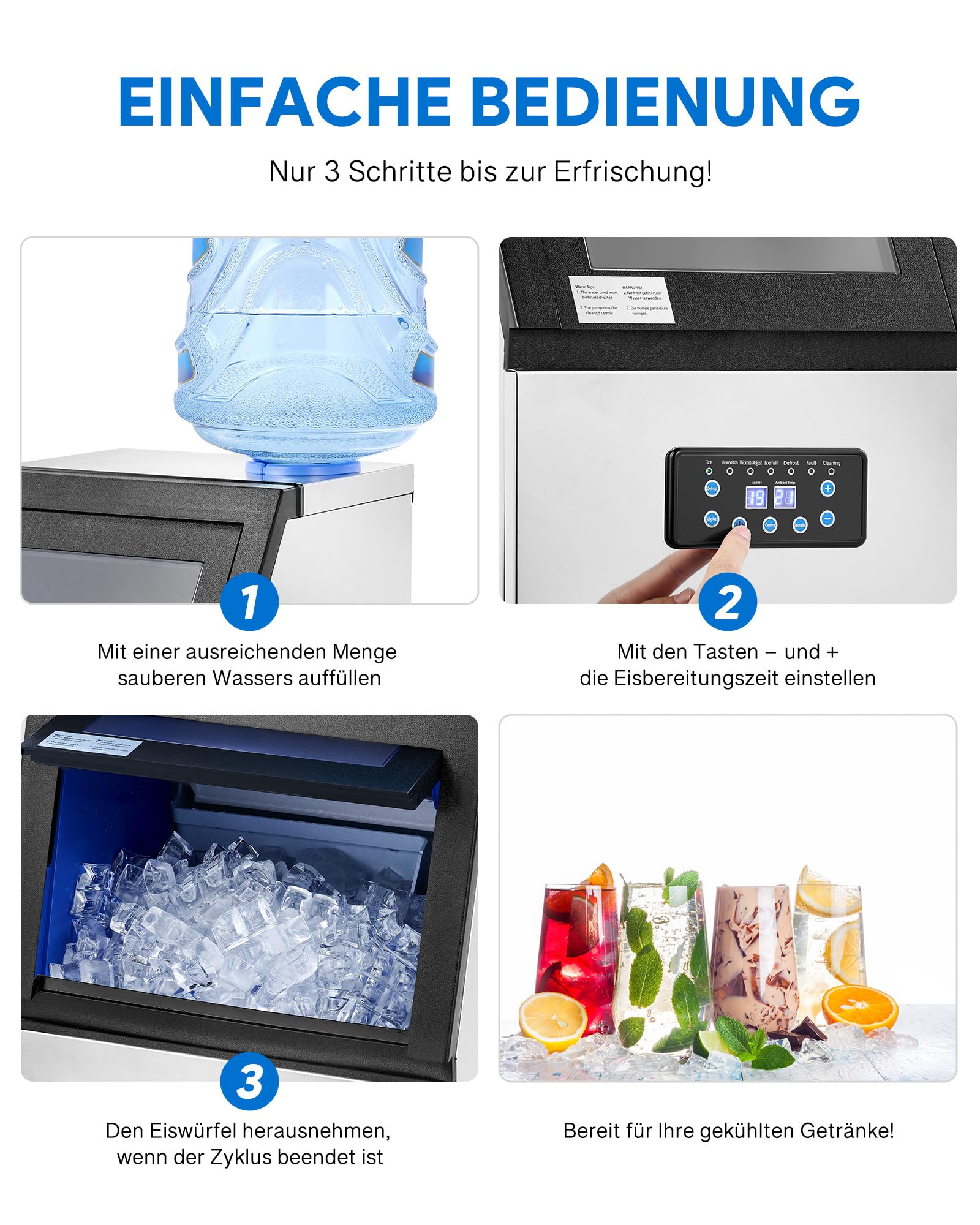 Wilprep Kommerzielle Eiswürfelmaschine 59kg/24H Eismaschine mit LCD-Bildschirm Eismaschine aus Edelstahl für Büro, Restaurant, Bar, Café 5