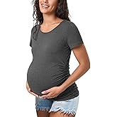 Happy.angel Maternity Shirts Short Sleeves Women's Pregnancy Top Tees Crew Neck Side Ruched Tunic Blouses Summer Clothes