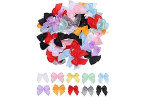 MECCANIXITY 100Pcs Mini Ribbon Bow 1" Mini Fabric Satin Ribbon Flower Bows for Craft DIY Sewing Wedding Birthday Party Multic