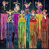 Fanfanwin 8 Pcs Day of The Dead Sugar Skull Hanging Decorations Outdoor Dia De Los Muertos Party Decorations with Tassels Mexican Day of The Dead Halloween Decor with Glue Points