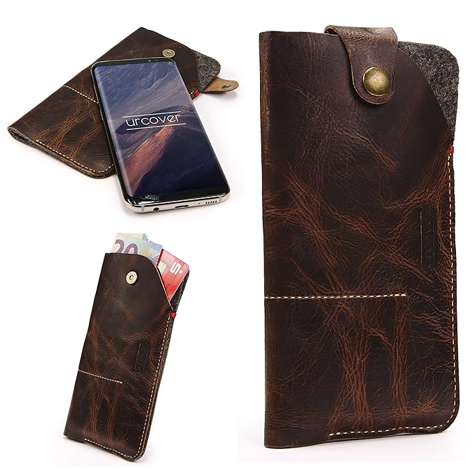 Urcover Universal 6 Zoll ECHT Leder Handyhülle [Hand Made] Deluxe Edition feines Rindsleder Schutzhülle Wallet Handytasche Le