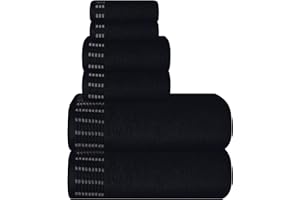 MALLONI HOME Ultra Soft 6 Pack Cotton Towel Set, Contains 2 Bath Towels 28x55 inch, 2 Hand Towels 16x24 inch & 2 Wash Coths 12x12 inch, Ideal Everyday use, Compact & Lightweight - Black