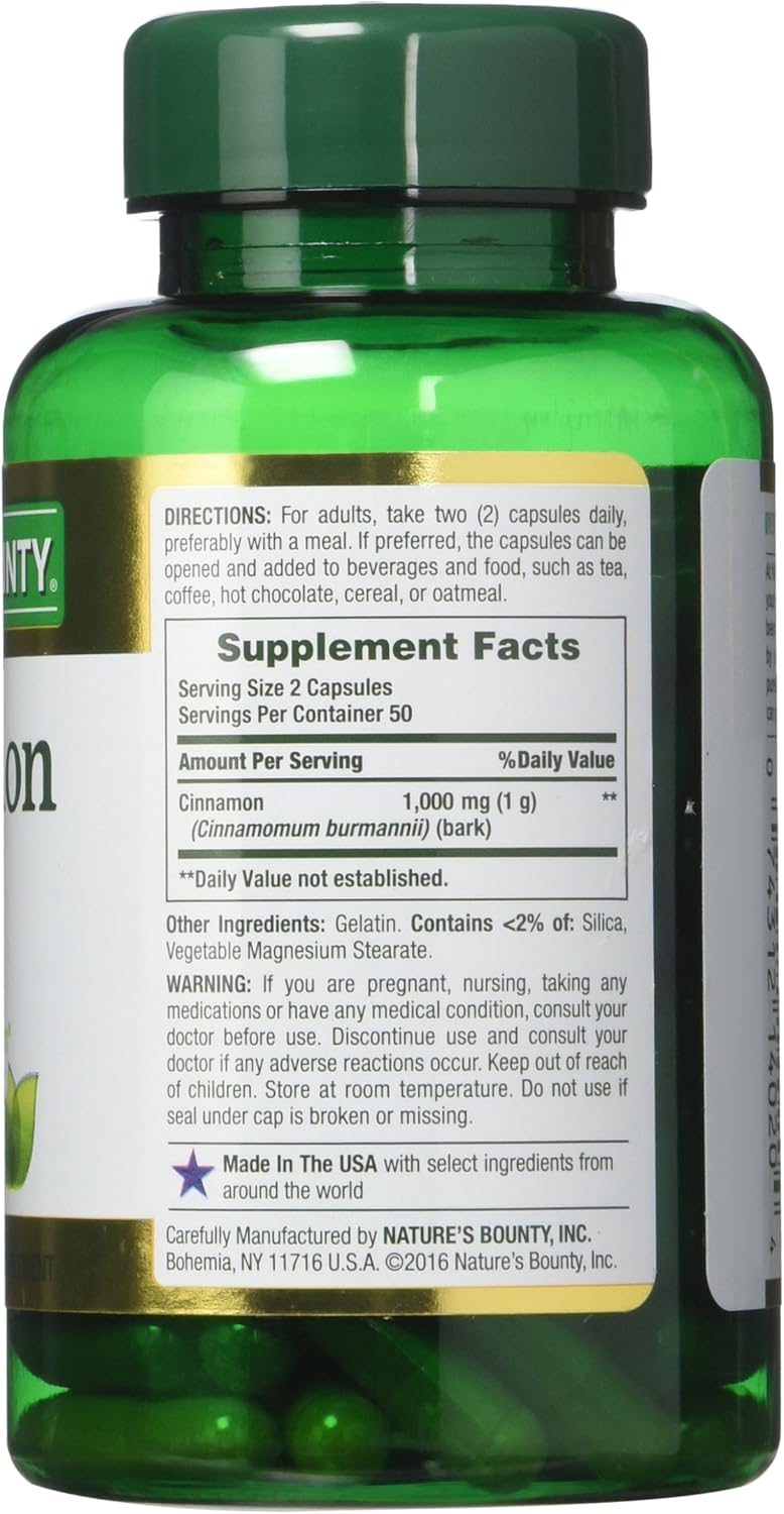 Nature's Bounty Cinnamon 1,000 mg Caps, 100 ct: Health & Personal Care