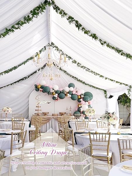 SHOWGEOUS 4 PANELS WHITE CEILING DRAPES FOR WEDDING CEILING DRAPES 5FTX45FT WEDDING ARCH DRAPING FABRIC SHEER CURTAINS VOILE CHIFFON DRAPERY DRAPING DECORATIONS FOR PARTY CEREMONY STAGE