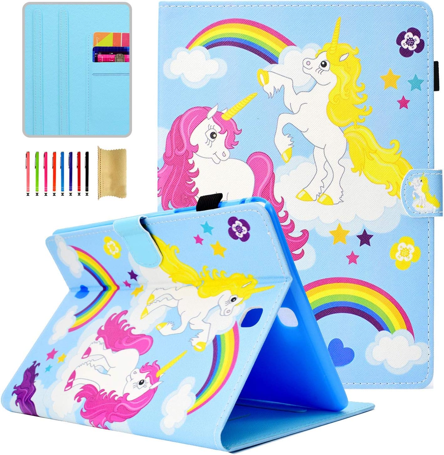 APOLL Case for Samsung Galaxy Tab A 9.7 Inch T550 / P550 2015 Release with Auto Wake/Sleep and Pencil Holder,Ultra Slim Shockproof Magnetic Multiple Viewing Angles Stand Wallet Cover,Unicorn