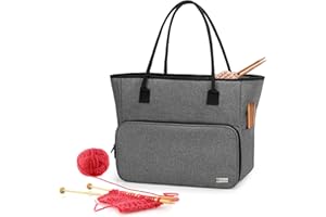 YARWO Knitting Crochet Bag, Yarn Storage Tote Bag for WIP Projects, Yarn Skeins, Crochet Hooks and Knitting Needles, Gray (Ba