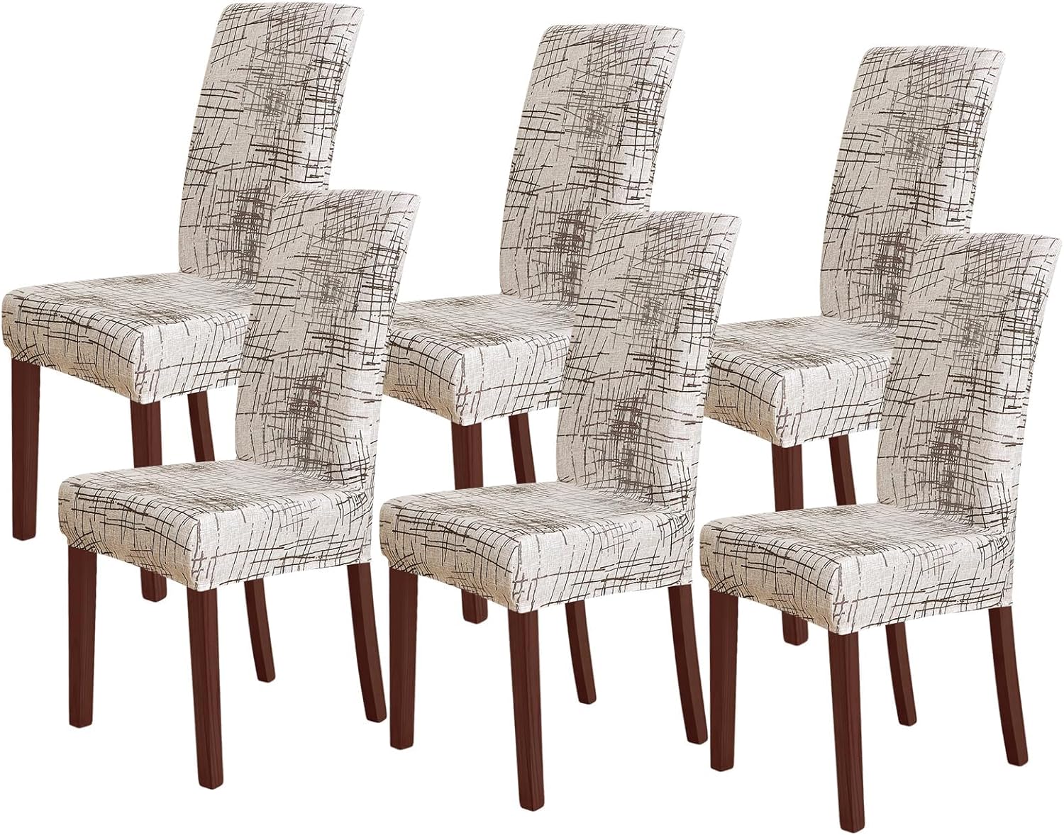 Slipcovers - FORCHEER Pattern Stretch Chair Covers for Dining Room Set of 6,Printed Stretchable Dining Chair Slipcover Washable Removable for Kitchen,Hotel,Restaurant,Ceremony Universal Size(6PCS,Linen Stripe)