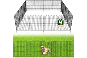 15 Panels No Dig Dog Fence Outdoor with Gate for Yard, 32in (H) X 35.4ft (L) Decorative Garden Fence Animal Barrier, Rustproo