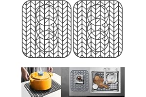 JIUBAR Sink Protectors for Kitchen Sink-13.58''x 11.6'' 2 PCS Kitchen Sink Mat-kitchen sink accessories Can be Sheared with 3 Reserved Holes-Protection of Stainless Steel Sink(Gray)
