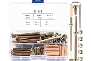 XhjzgcTech 16-Set Bed Hardware Replacement Kit,Bolts & Barrel Nuts & Wooden Dowels, Hex Socket Head Cap Screws Nuts for Headboards Furniture，Screws Hardware Replacement Kit