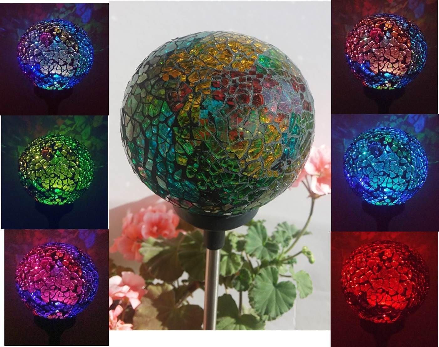 Solar Colorful Ball Lamp , Color Changing LED Mosaic Crackle Glass Ball Decorative Garden Yard Light