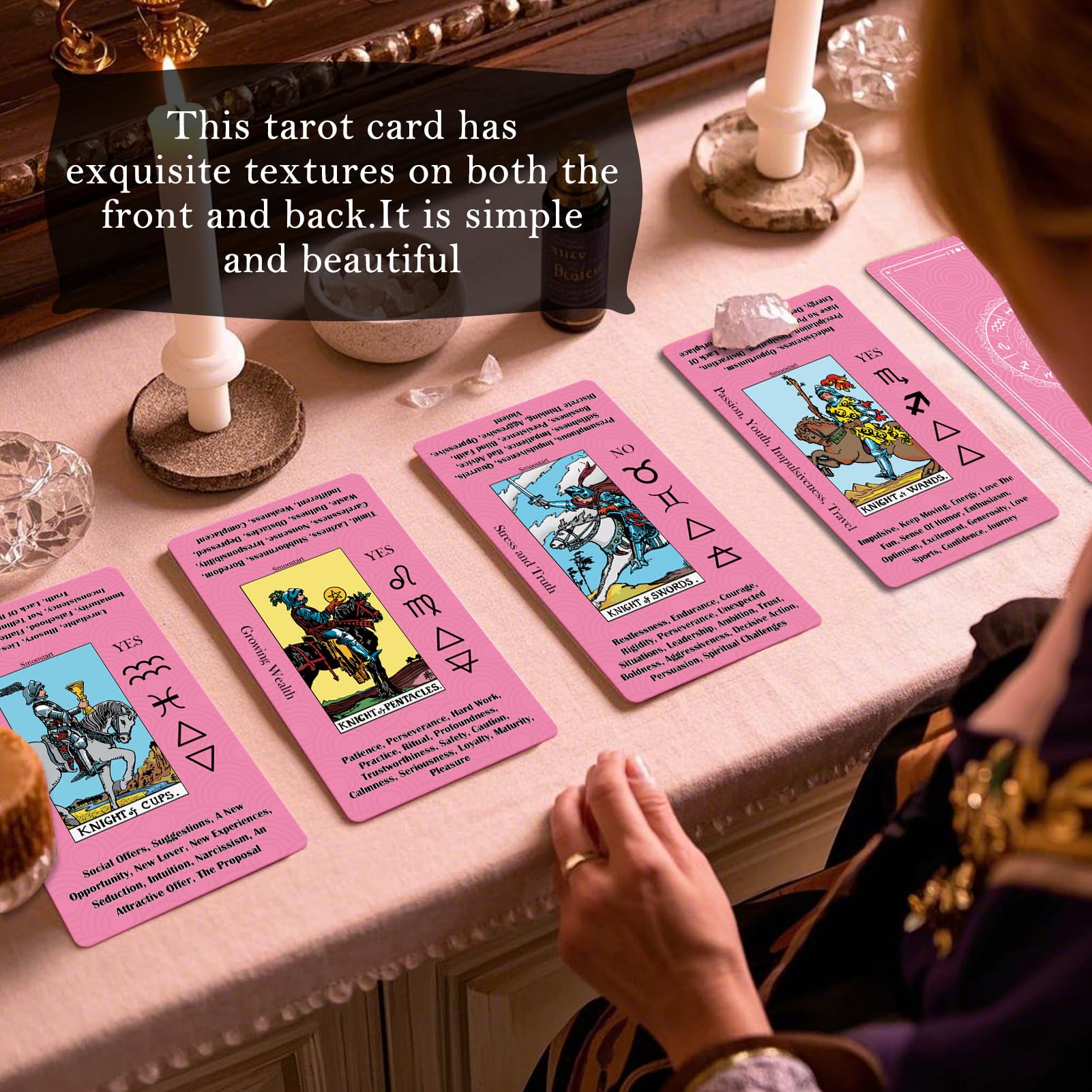 Smoostart Tarot Cards for Beginners with Meanings on Cards - Includes Premium Velvet Storage Bag & Guide Book - 450GSM Thicker Cards