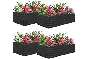 FOOWIN 4pcs 8x4x2ft Galvanized Raised Garden Bed, Planter Raised Garden Boxes Outdoor, Large Metal Raised Beds for Gardening, Garden Bed for Vegetables, Flowers, Herb,478 Gallon Capacity, Black