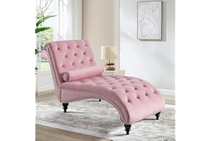 SLEERWAY Chaise Lounge Chair, Modern Velvet Upholstered Lounge Sofa Couch with Lumbar Pillow, Nailhead Trim and Solid Wooden Leg, Leisure Accent Chair for Indoor Bedroom Living Room Office, Pink
