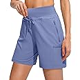 Obla Women's Hiking Cargo Shorts Zipper Pockets Soft High Waisted Quick Dry 7 Inch Long Shorts for Women Golf Athletic Summer