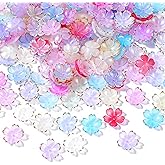 Xindojuz 100 PCS Flower Beads for Jewelry Making, Colorful Cherry Blossom Beads Gold-Plated Mini Acrylic Spacer Bead 5-Petal Floral Charms for Necklaces Bracelets Earring Keychains (Mixcolors)