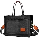 Canvas Tote Bag for Women With Pockets, Laptop Work Crossbody Purses Everything Shoulder Tote Bag Everyday Satchel Handbags