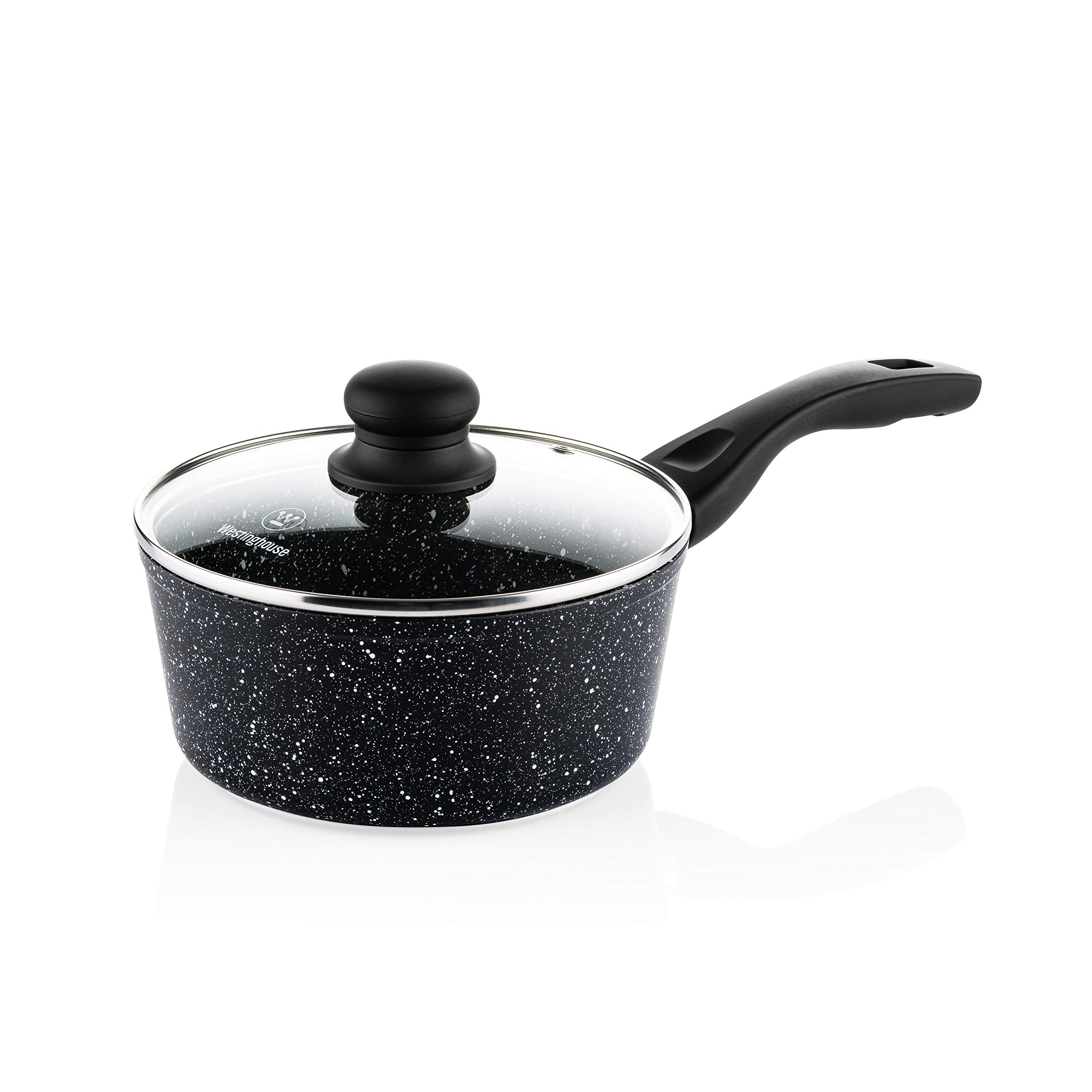 Westinghouse Non Stick Saucepan with Lid - Ø 18 cm Saute Pan for Induction Gas Electric & Ceramic Hob - Black Marble