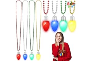 JOYIN 8 Pcs LED Xmas Bead Necklaces with Bulb Pendants,Light Up with Jumbo Bulb Lights in 3 Lighting Modes Xmas Bells Necklace Accessory for Adult Kids Sweater New Year Party Supplies
