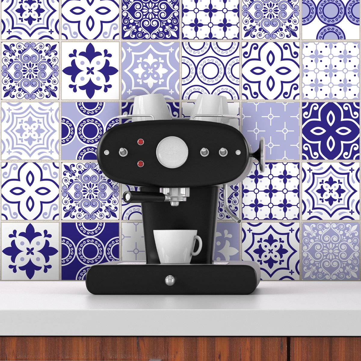 Ambiance Sticker Self-Adhesive Decorative Wall Decal Cement Tile for Bathroom and Kitchen Mykonos - Pack of 9 Stickers of 20 x 20 cm