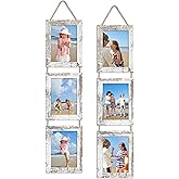 ccdcc 5x7 Collage Picture Frames Set of 2, Rustic Wooden Real Glass Vertical Hanging 3 Opening 5 by 7 Photo Frame, Distressed White