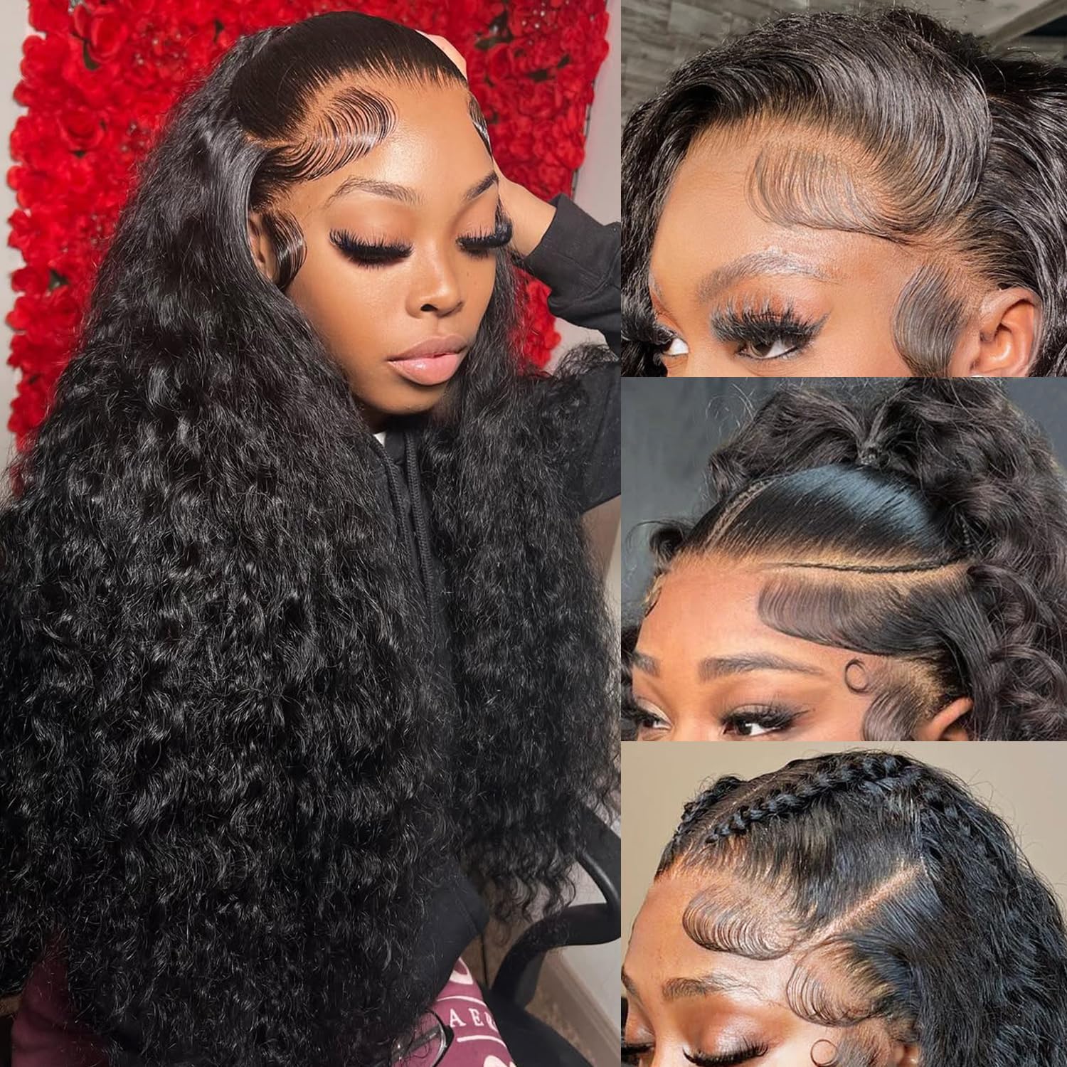 Photo 1 of 26 Inch Deep Wave Lace Front Wigs Human Hair, 13x4 HD Lace Front Human Hair Wet and Wavy Glueless Frontal Deep Curly Wig for Women, Pre Plucked, 180 Density, Small Knots,Average Cap, Tangle Free